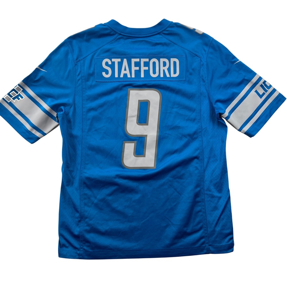 Nike Detroit Lions Jersey Mens L Blue Stafford 9 NFL Football Game Day Sports